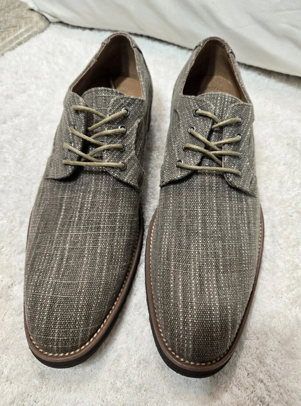 Stacy Adams Men's Eli Oxfords Plain Toe Taupe Canvas Casual Shoes Sz 10